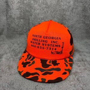Vintage North Georgia Drilling Orange Camo Puffy Snapback Trucker Hat Cap